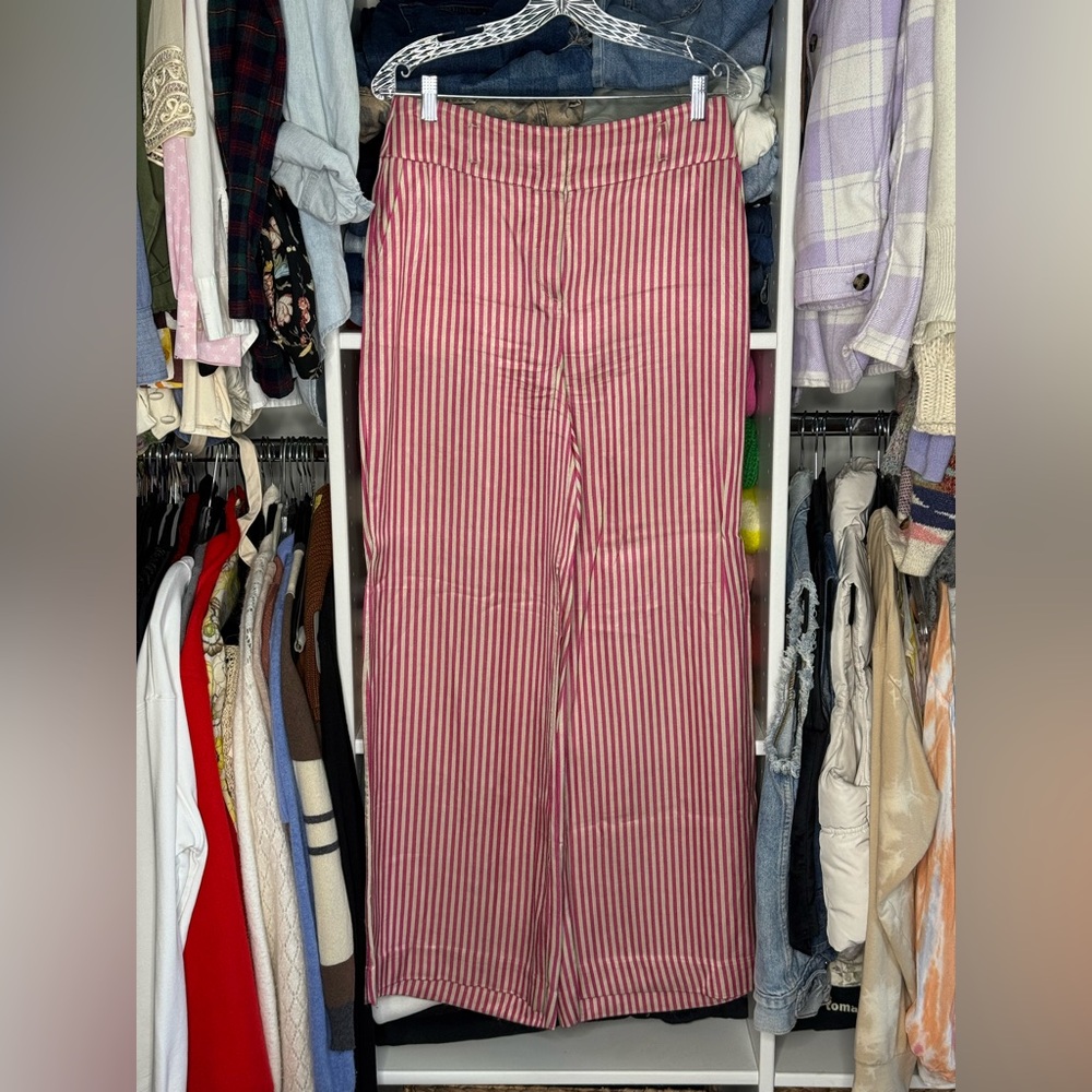 Ett:Twa by Anthropologie Pink & Cream Striped Wide-Leg Pants – Size 6